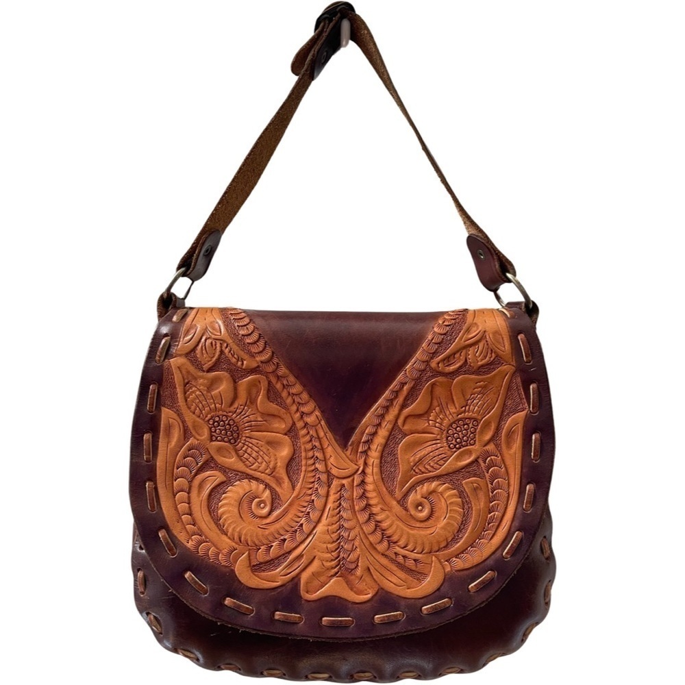 Vintage leather embossed saddle bag